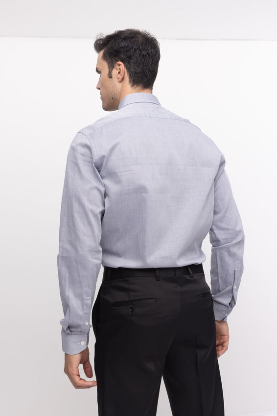 Convertible Cuff Oxford Cotton Spread Collar Dress Shirt - Grey