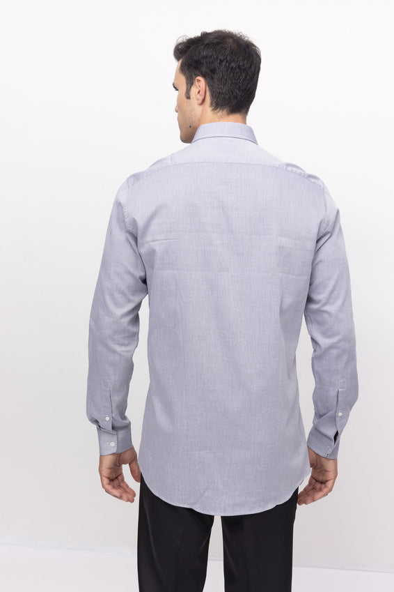 Convertible Cuff Oxford Cotton Spread Collar Dress Shirt - Grey