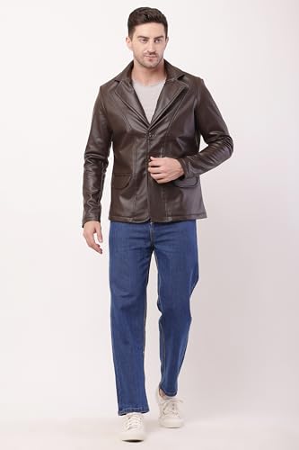Wolver Men's PU Leather Blazer, Casual Party, 2-Button