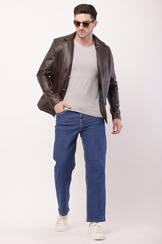 Wolver Men's PU Leather Blazer, Casual Party, 2-Button