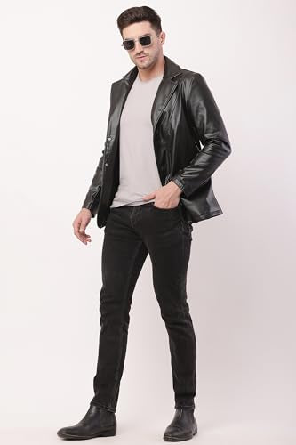 Wolver Men's PU Leather Blazer, Casual Party, 2-Button