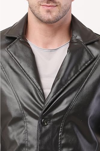 Wolver Men's PU Leather Blazer, Casual Party, 2-Button