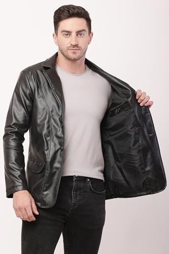 Wolver Men's PU Leather Blazer, Casual Party, 2-Button