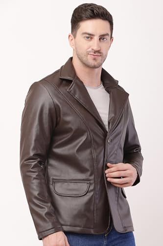 Wolver Men's PU Leather Blazer, Casual Party, 2-Button