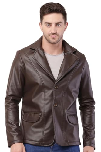 Wolver Men's PU Leather Blazer, Casual Party, 2-Button