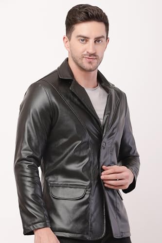 Wolver Men's PU Leather Blazer, Casual Party, 2-Button