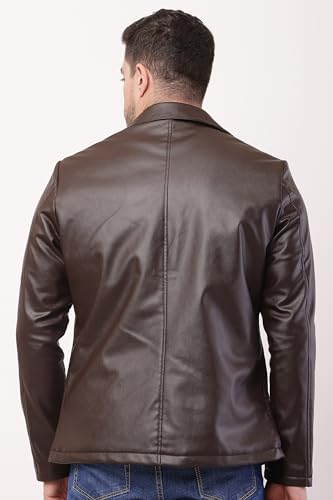 Wolver Men's PU Leather Blazer, Casual Party, 2-Button