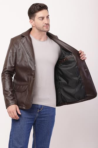 Wolver Men's PU Leather Blazer, Casual Party, 2-Button