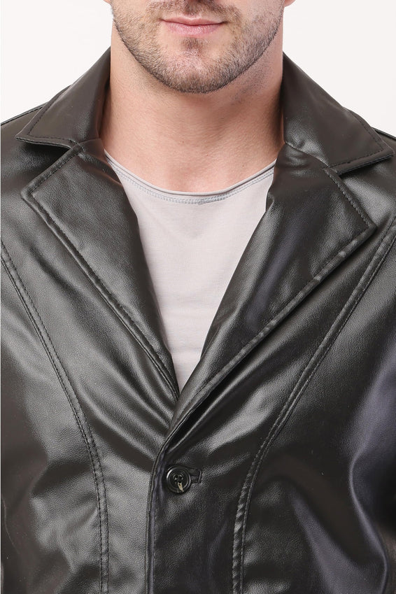 Wolver Men's PU Leather Blazer, Casual Party, 2-Button