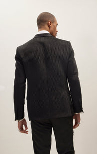 Mens' All Over Quilted Shawl Lapel Tuxedo Jacket - Black