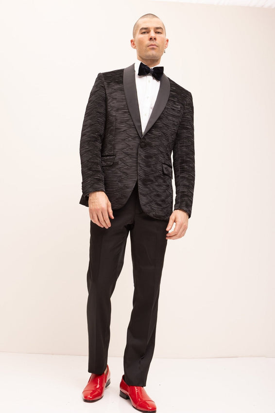 Allover Pleated Satin Tuxedo Jacket - Jet Black