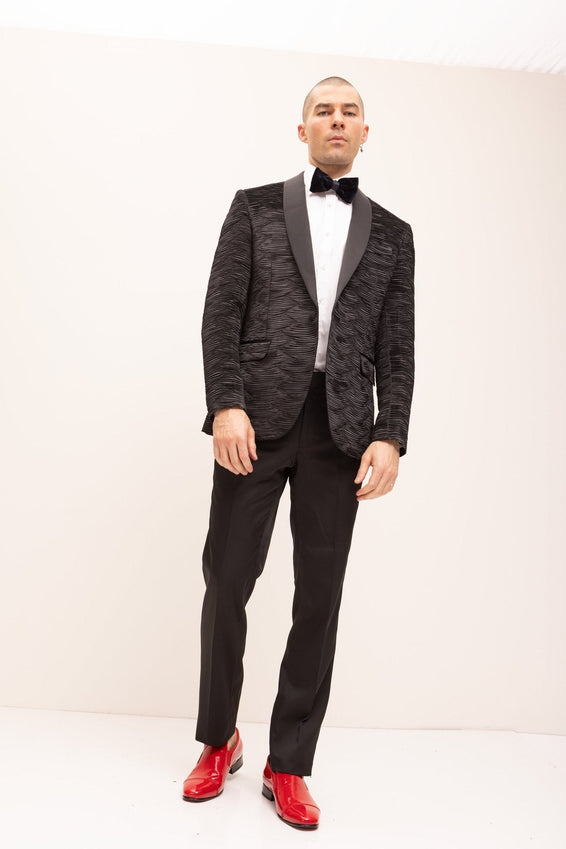Allover Pleated Satin Tuxedo Jacket - Jet Black