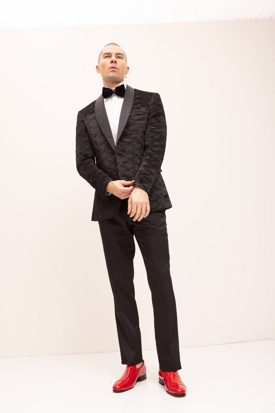 Allover Pleated Satin Tuxedo Jacket - Jet Black