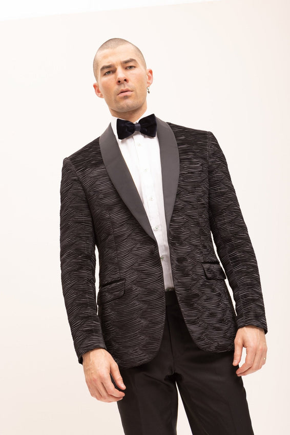 Allover Pleated Satin Tuxedo Jacket - Jet Black