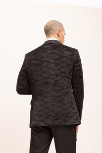 Allover Pleated Satin Tuxedo Jacket - Jet Black