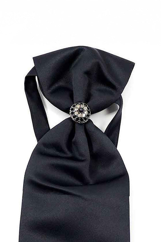 Ascot Tie With Jewel Ring - Navy