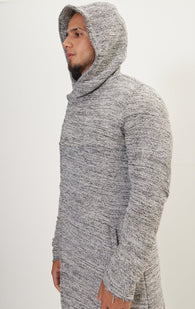 Asymmetric hooded long cardigan - White Black