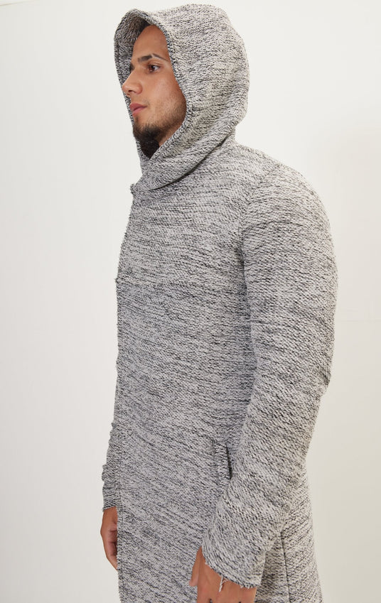 Asymmetric hooded long cardigan - White Black