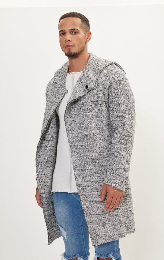 Asymmetric hooded long cardigan - White Black