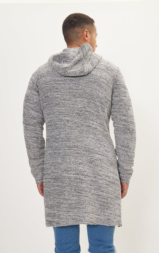 Asymmetric hooded long cardigan - White Black