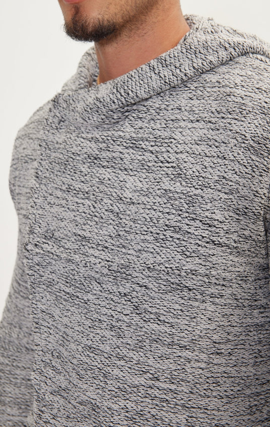 Asymmetric hooded long cardigan - White Black