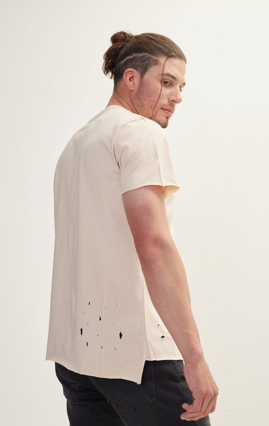 Asymmetric Stitched Distorted T-Shirt - Stone