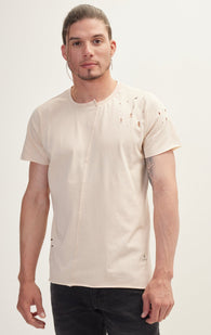 Asymmetric Stitched Distorted T-Shirt - Stone
