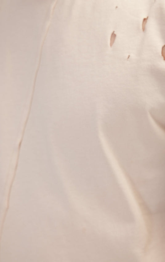 Asymmetric Stitched Distorted T-Shirt - Stone