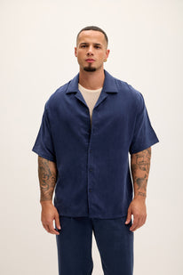 Breezy Relaxed Camp Collar Shirt - Navy