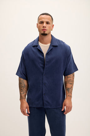 Breezy Relaxed Camp Collar Shirt - Navy