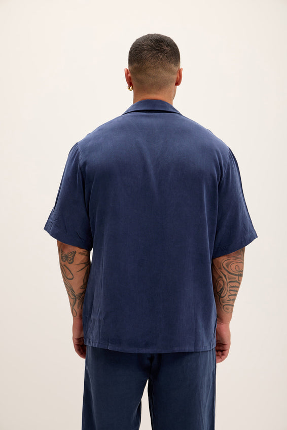 Breezy Relaxed Camp Collar Shirt - Navy