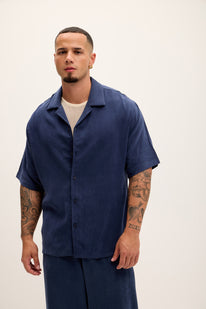 Breezy Relaxed Camp Collar Shirt - Navy