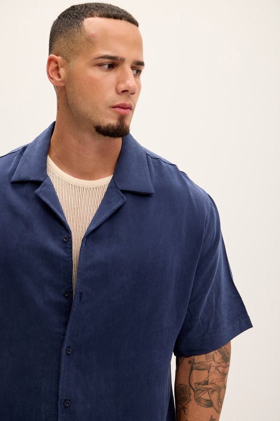 Breezy Relaxed Camp Collar Shirt - Navy