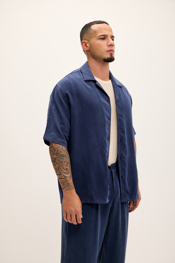 Breezy Relaxed Camp Collar Shirt - Navy