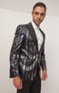 Brush Stroke Wet Look Peak Lapel Tuxedo Jacket - Silver