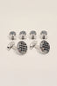 Checkered Circular Cufflinks Stud Set Silver