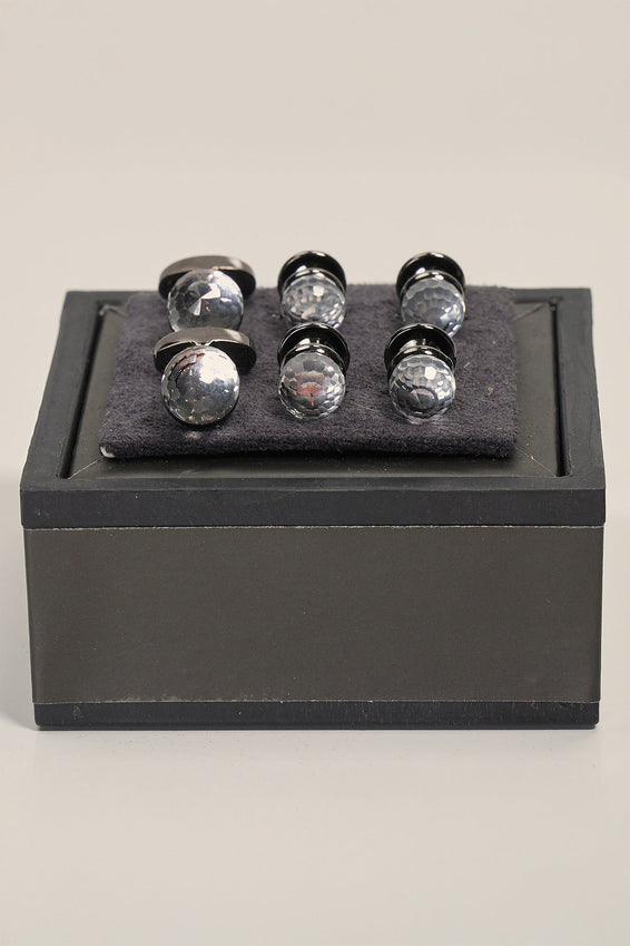 Circular Crystal Dark Cufflinks Stud Set
