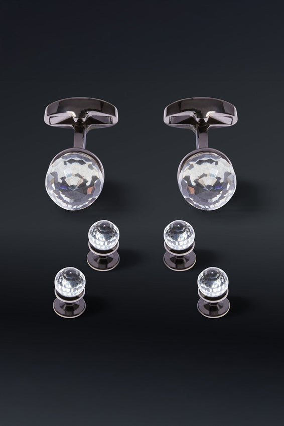 Circular Crystal Dark Cufflinks Stud Set