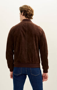 Classic Suede Leather Bomber - Chocolate Brown