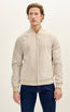 Classic Suede Leather Bomber Jacket - Beige