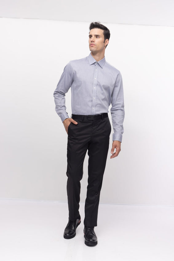 Convertible Cuff Oxford Cotton Spread Collar Dress Shirt - Grey