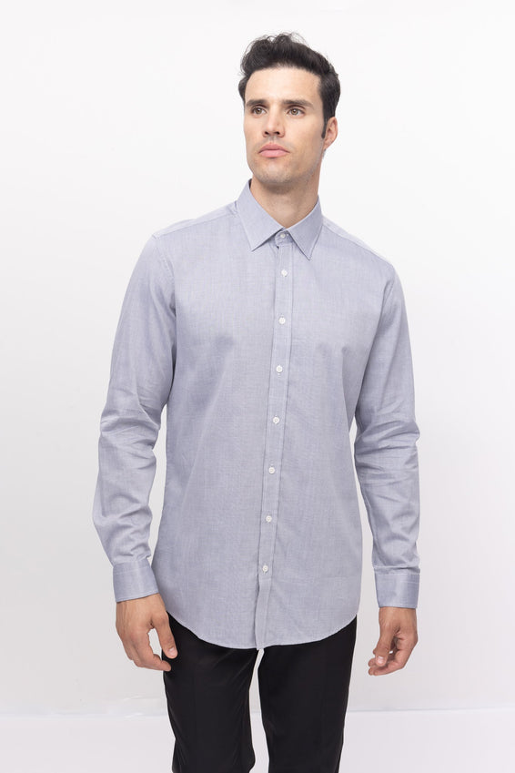 Convertible Cuff Oxford Cotton Spread Collar Dress Shirt - Grey