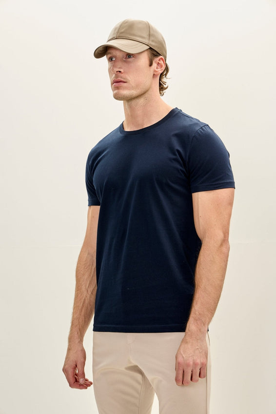 100% Cotton Crew-Neck T-Shirt - Navy