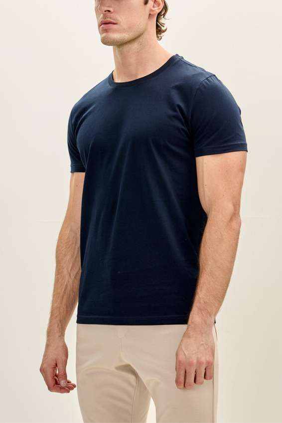 100% Cotton Crew-Neck T-Shirt - Navy