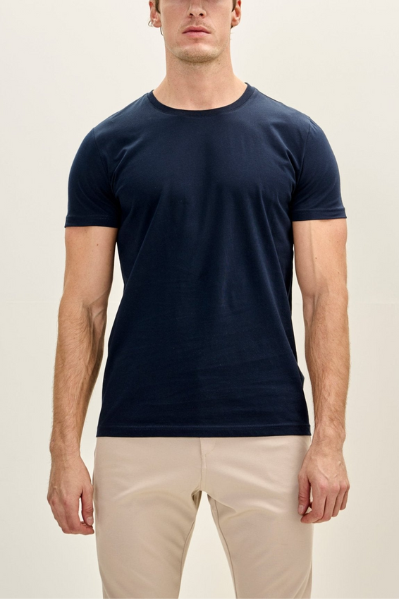 100% Cotton Crew-Neck T-Shirt - Navy