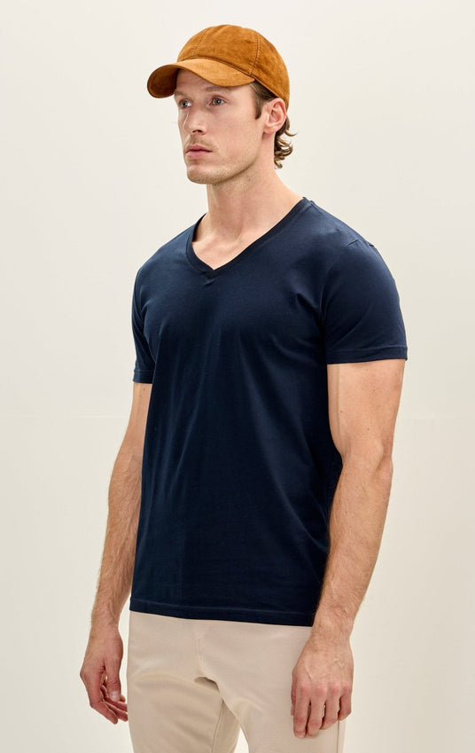 3-pack Cotton V-Neck T-Shirt - Navy