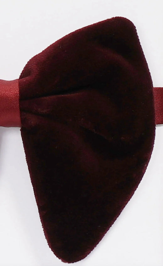 Cotton Velvet Pre-Tied Bow Tie - Burgundy Red