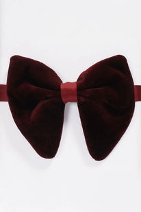 Cotton Velvet Pre-Tied Bow Tie - Burgundy Red