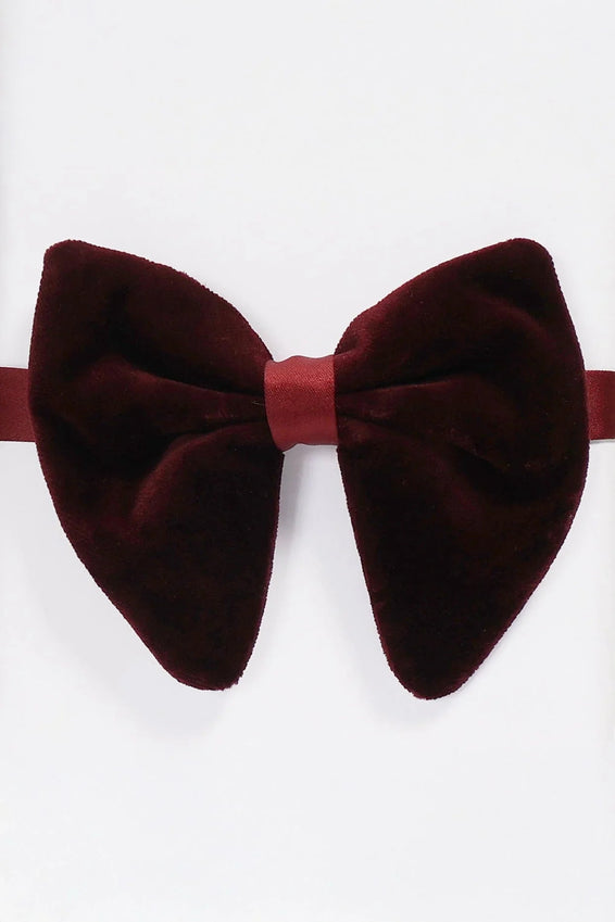 Cotton Velvet Pre-Tied Bow Tie - Burgundy Red