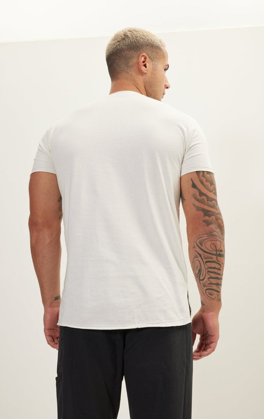 Crew Neck Short Sleeve Ripped T-Shirt - Off White